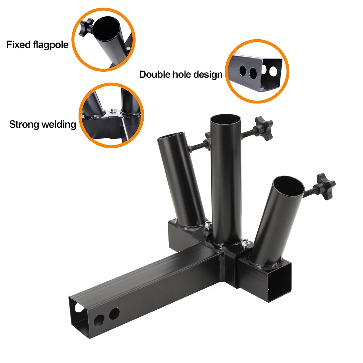 TABODD Foldable Hitch Mount 3 Flag Pole Holder Three-Headed flagpole Universal for Standard 1.65 inch Receiver fit for SUV RV Pickup