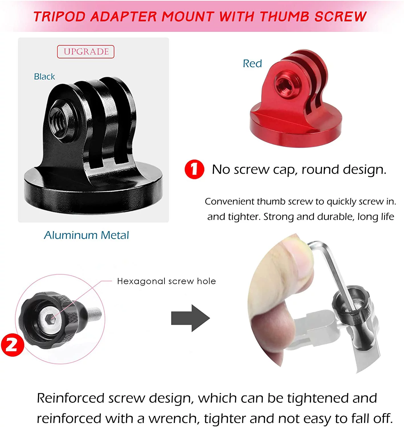 Alumium Tripod Mount Adapter, Gopro Threaded Mount Adapter,Action Camera Tripod Aluminum Mount,for GoPro Max, GoPro