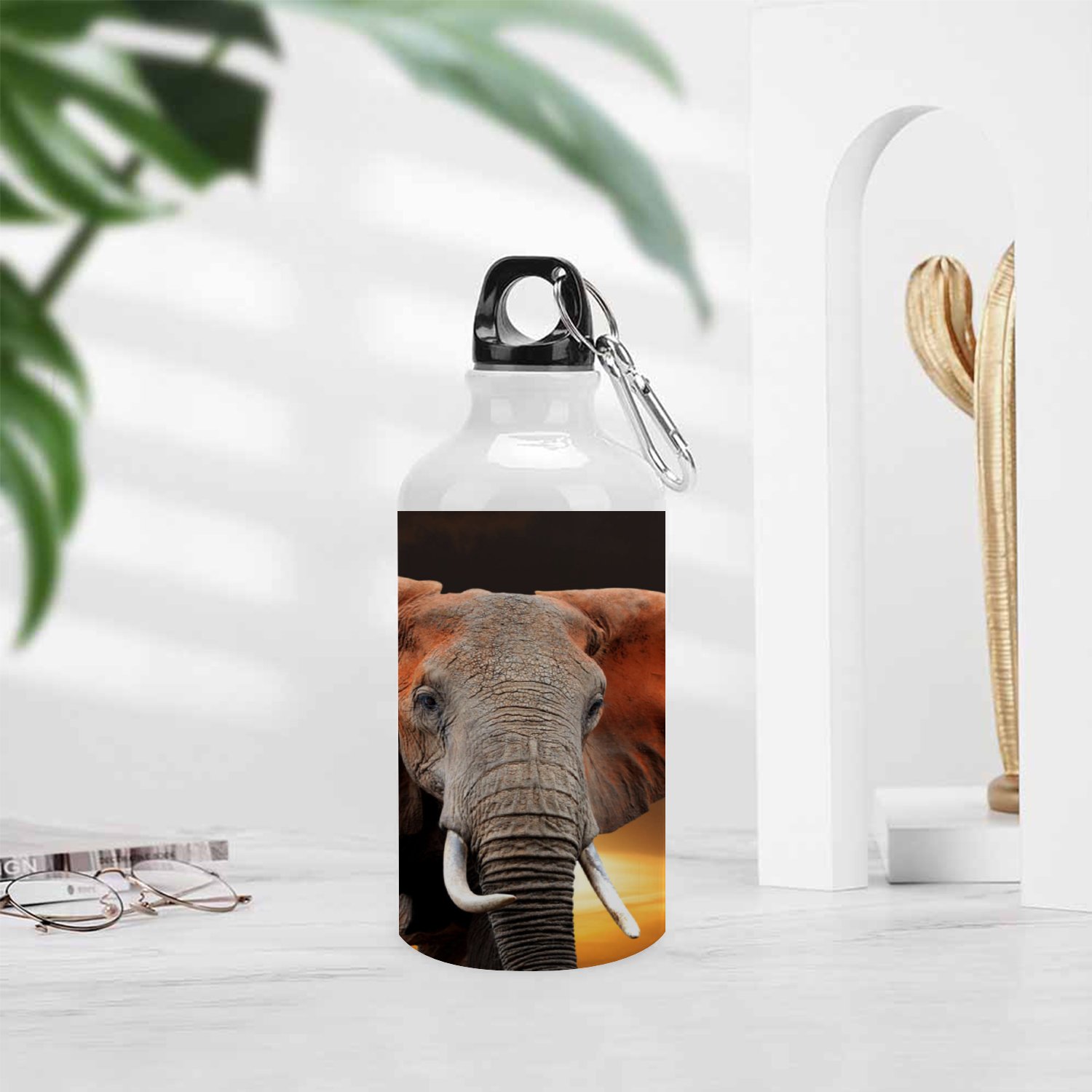 SKYSONIC 400ml Sport Aluminum Water Bottle,Elephant,Sport Multipack Leak Proof Easy Carry Travel Bottle with Twist Cap for Gym Hiking Camping Running Bike Outdoor