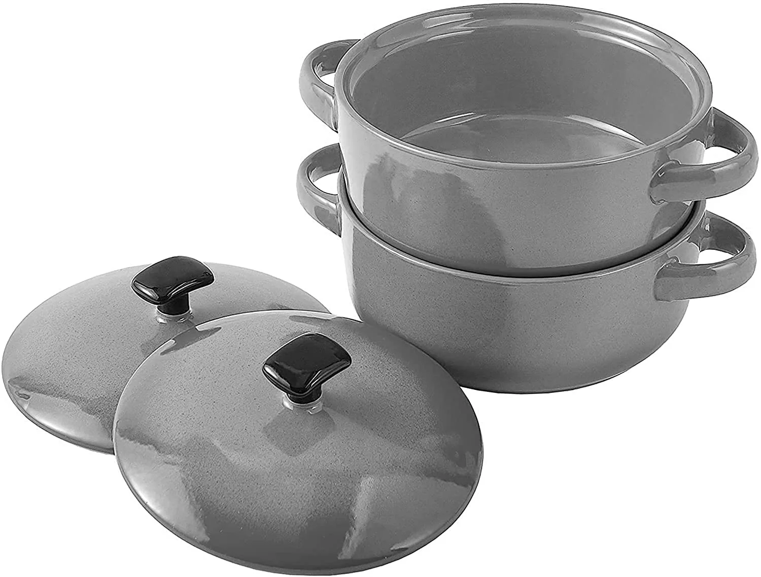 Bruntmor Bake Serve Ceramic Soup Bowls With Handles And Lids - 20 Ounce Set