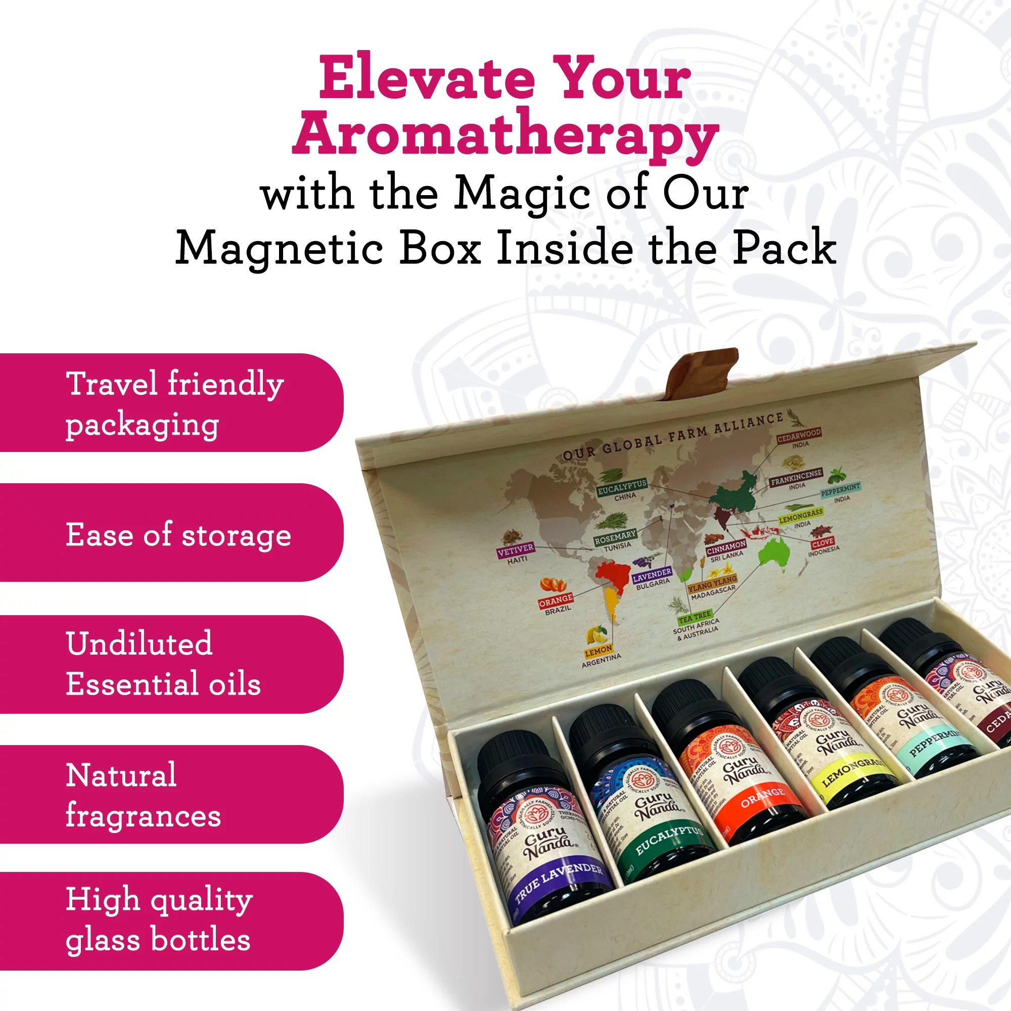 GuruNanda 100% Pure Essential Oils - Aromatherapy Singles - Variety of Scents - Set of 6