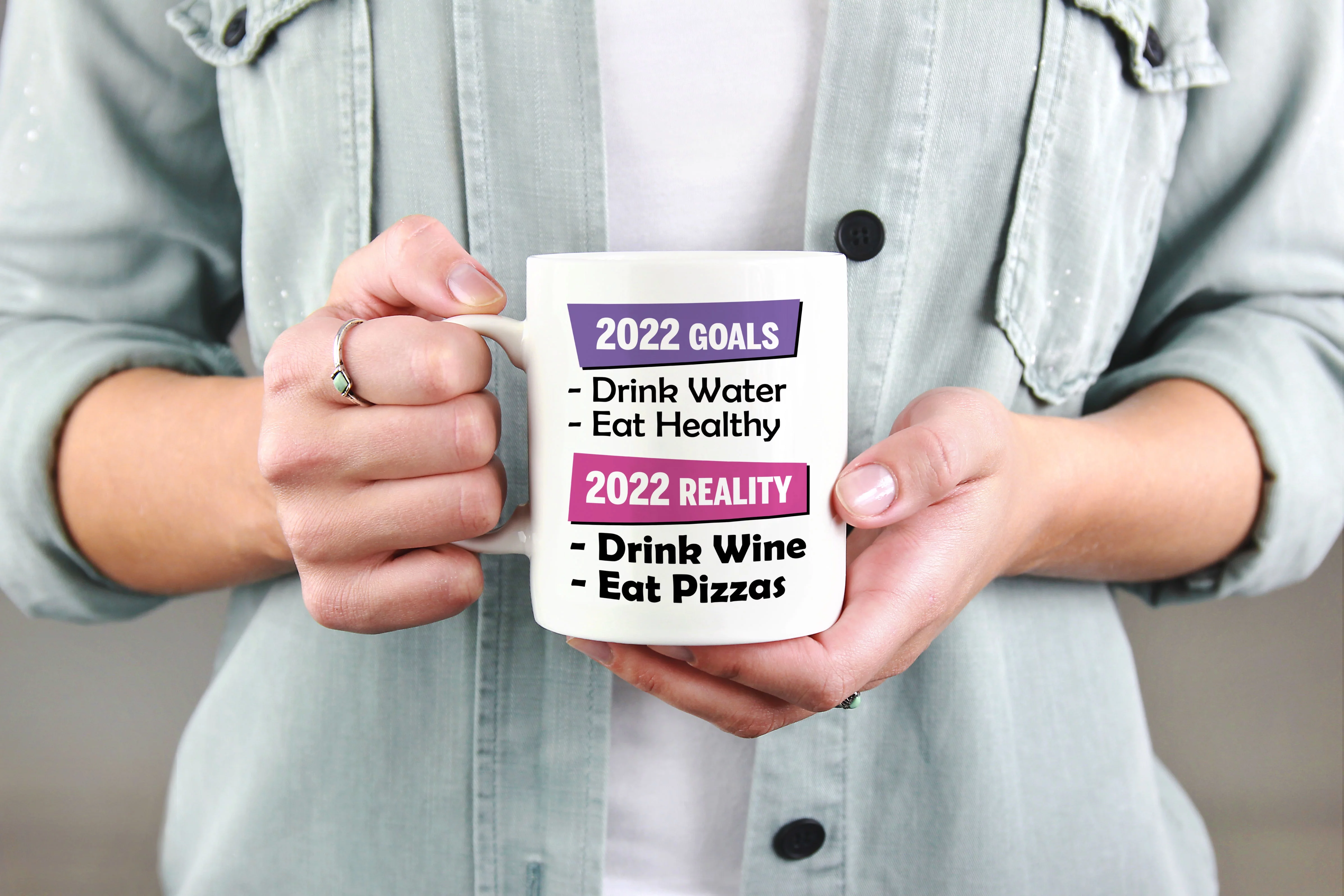 Funny 2022 Healthy Diet Goals White Ceramic Coffee & Tea Mug (15oz)