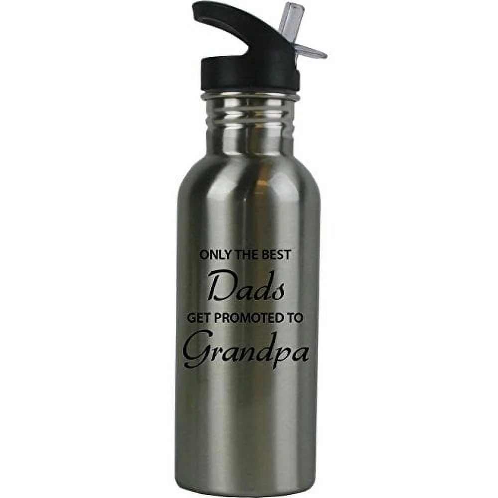 CustomGiftsNow Only the Best Dads Get Promoted to Grandpa Stainless Steel Water Bottle with Straw Flip Top 20 Ounce 600ml Sport Water Bottle (1)