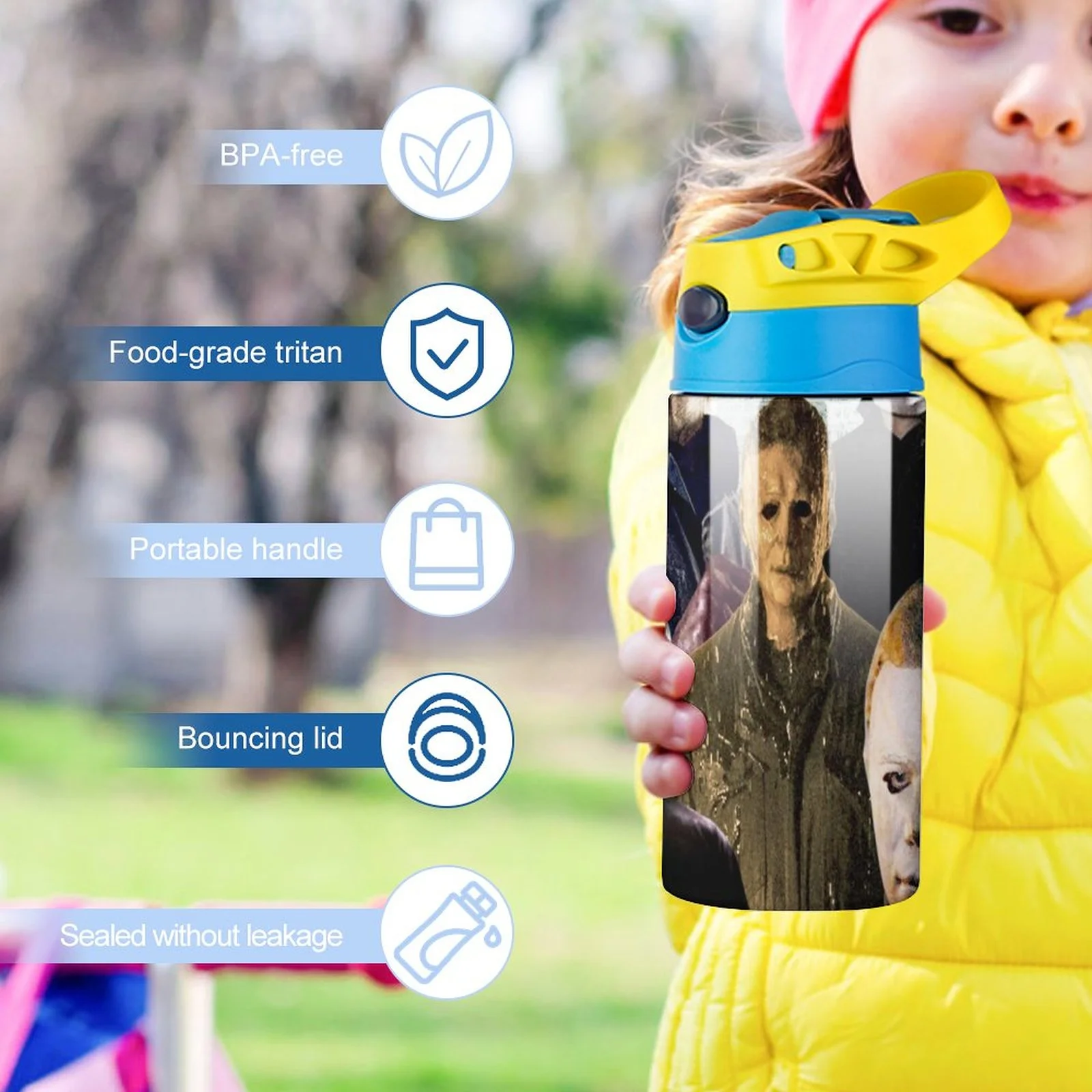 Michael Myers Kid's Insulated Water Bottle With Straw Vacuum Stainless Steel Cup Leak-Proof Children Toddler Thermoses