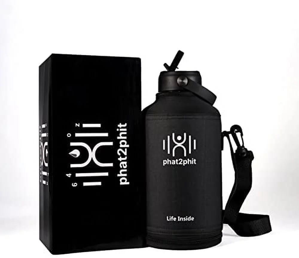 Phat2Phit 64 oz Double Insulated Stainless Steel Sports Water Bottle with Insulation Jacket