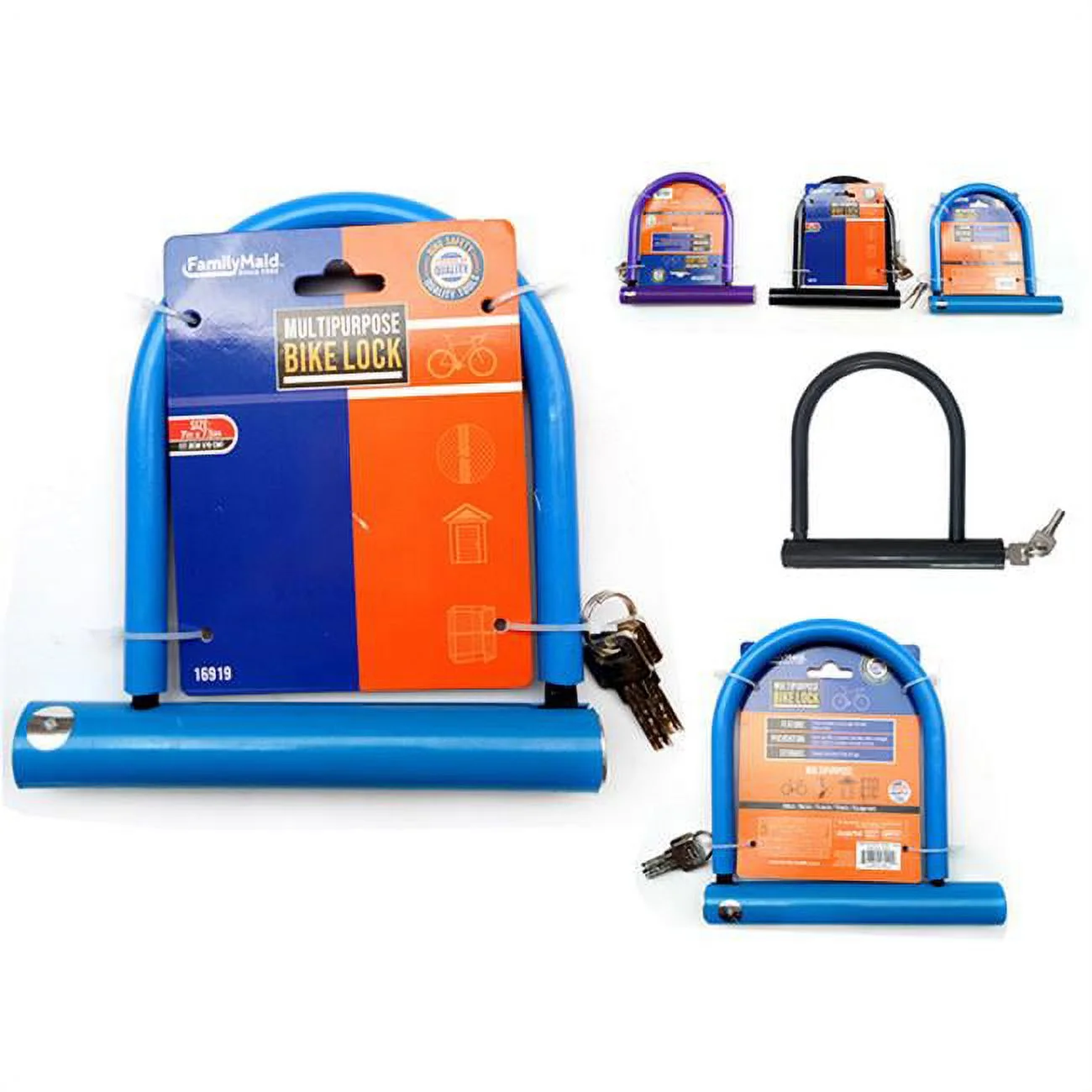 FamilyMaid 16919 7 x 75 in. 8 mm U-Bike Lock, Black, Blue & Purple