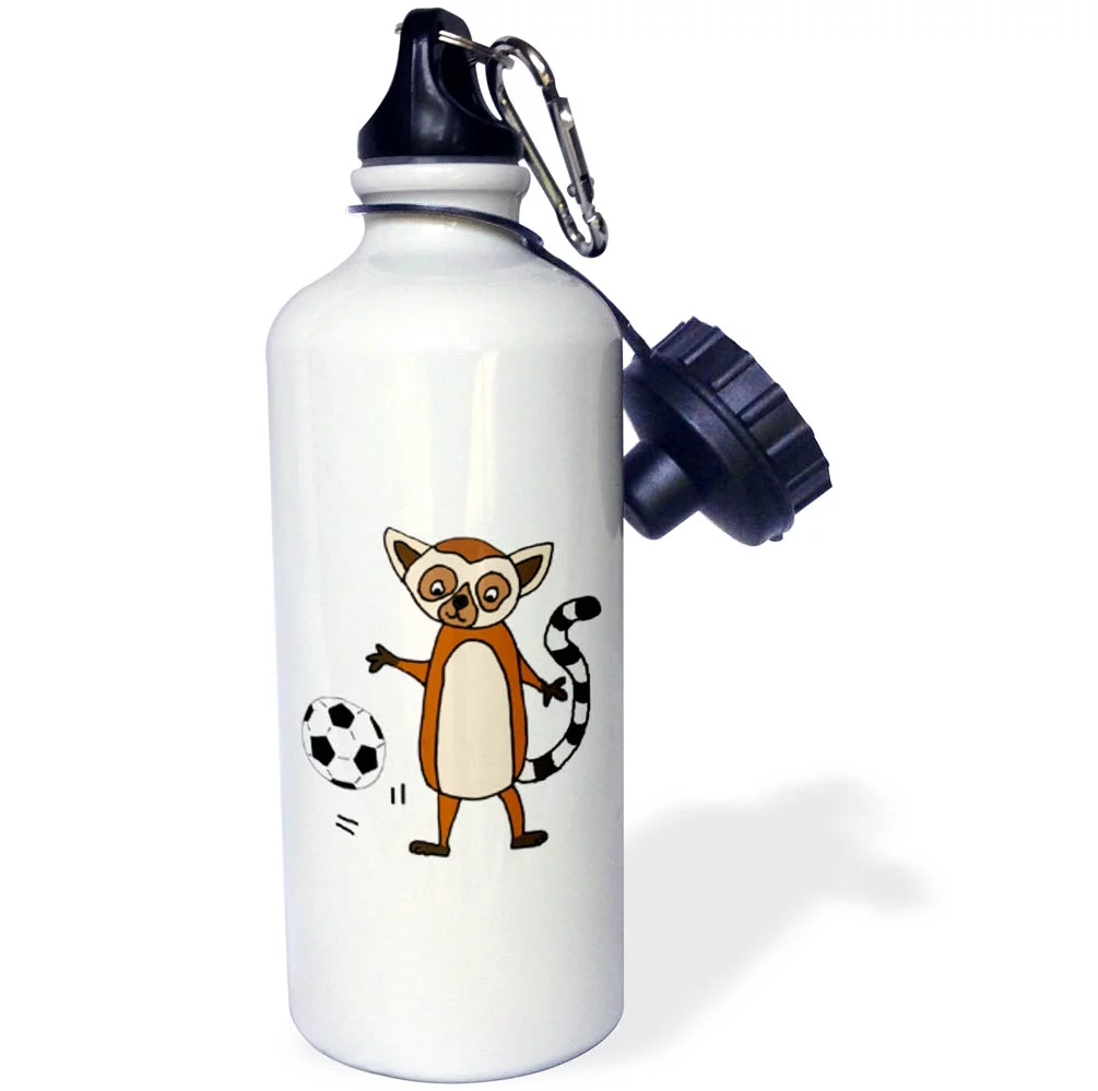 3dRose Funny Cute Lemur Playing Soccer Sport Cartoon - Water Bottle, 21-ounce