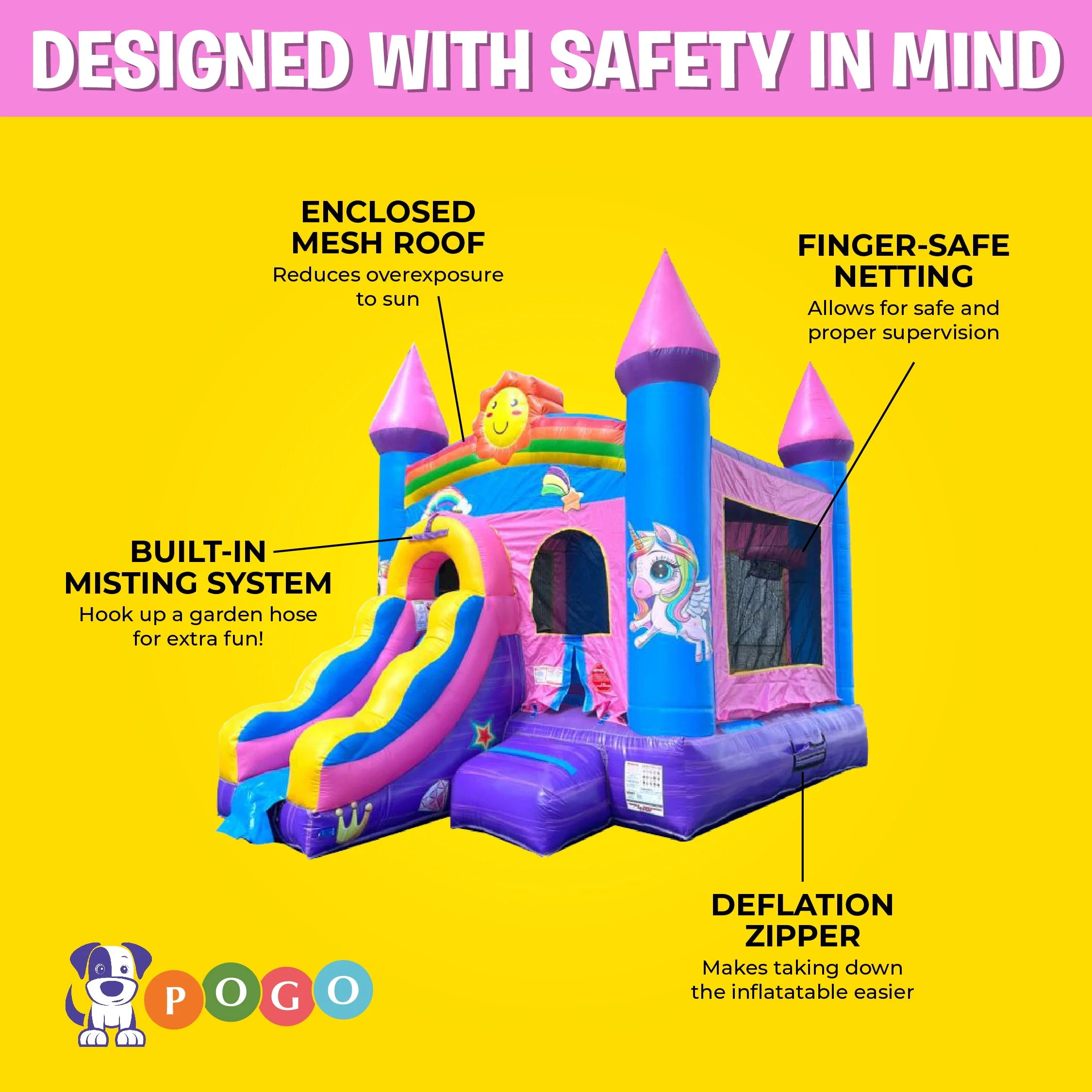 Pogo Bounce House Crossover Bounce House with Slide, Pink Smiley Face