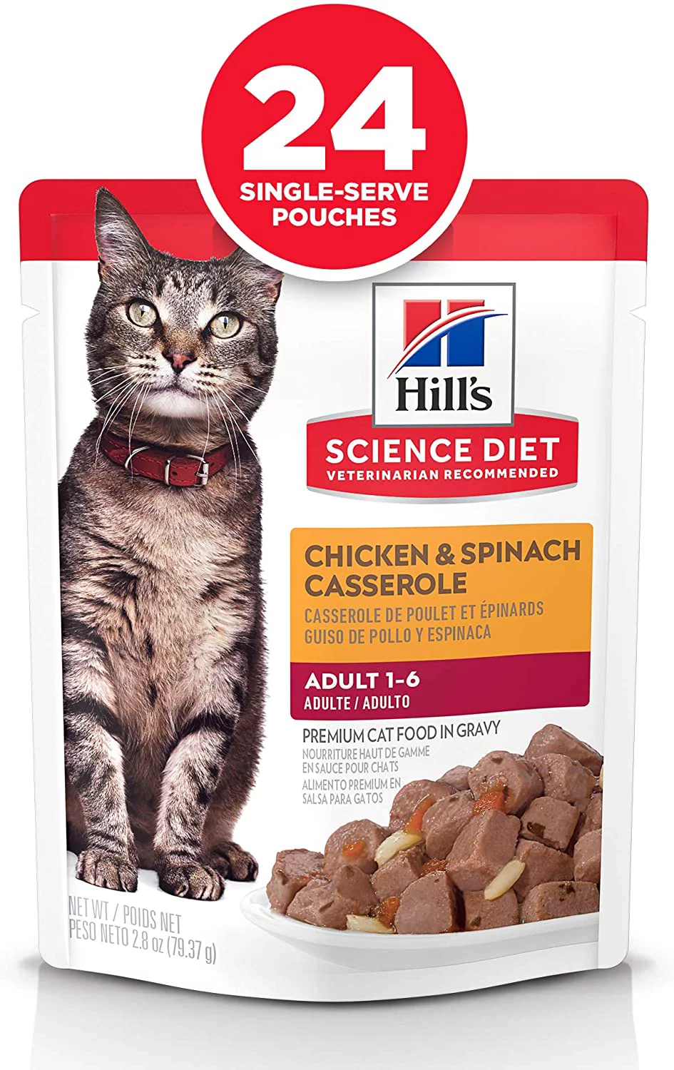 Hill's Science Diet Adult Canned Cat Food, Chicken & Spinach, 2.8 oz Pouch, 24 Pack