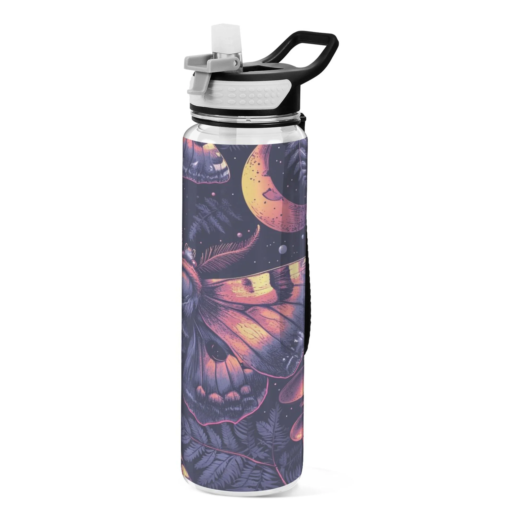 Butterfly Skeleton Skull Head 32oz Sports Water Bottles Leakproof Tritan Bottle with Straw BPA Free Clear Bottle for Fitness Gym Outdoor Cycling