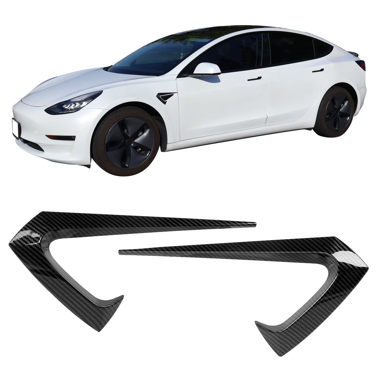 Ikon Motorsports Side Fender Vents Compatible With 2017-2023 Tesla Model 3 Carbon Fiber Print IKON Style ABS Plastic Driver Passenger Side Air Flow Camera Vent Cover Decor Trim 2PC