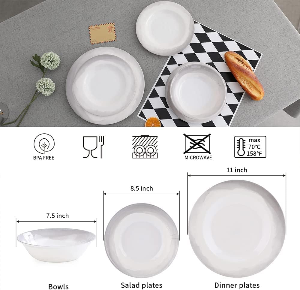 Melamine Dinnerware Sets- 12pcs Melamine Plates and Bowls Set for 4, Suitable for Indoor and Outdoor Use, Blue