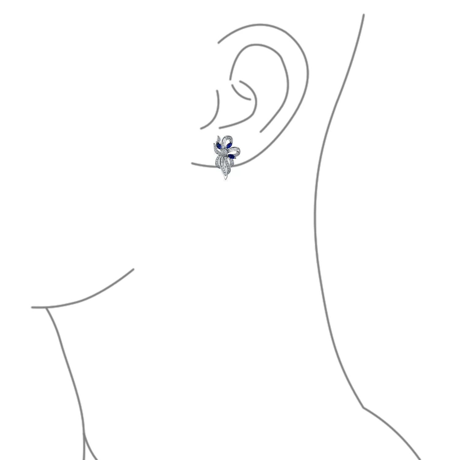 Bling Jewelry Blue White Ribbon Bow Drop Stud Earrings Crystal CZ Silver Plated