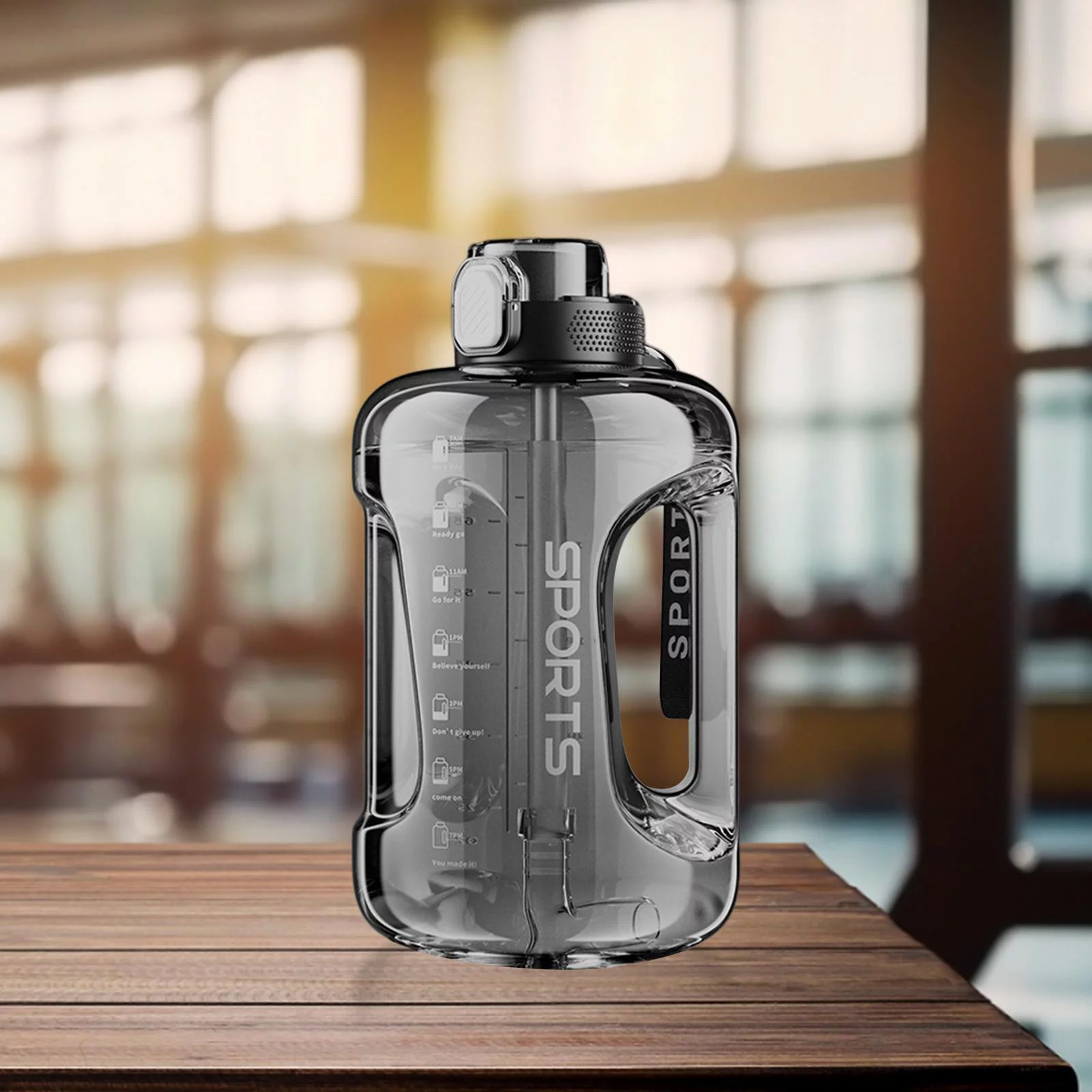 Water Bottle with straws, Drinking Cup, Large Capacity Large Wide Mouth Reusable water Jug, Water Jug, for Running with Handle Workout black 2500ml