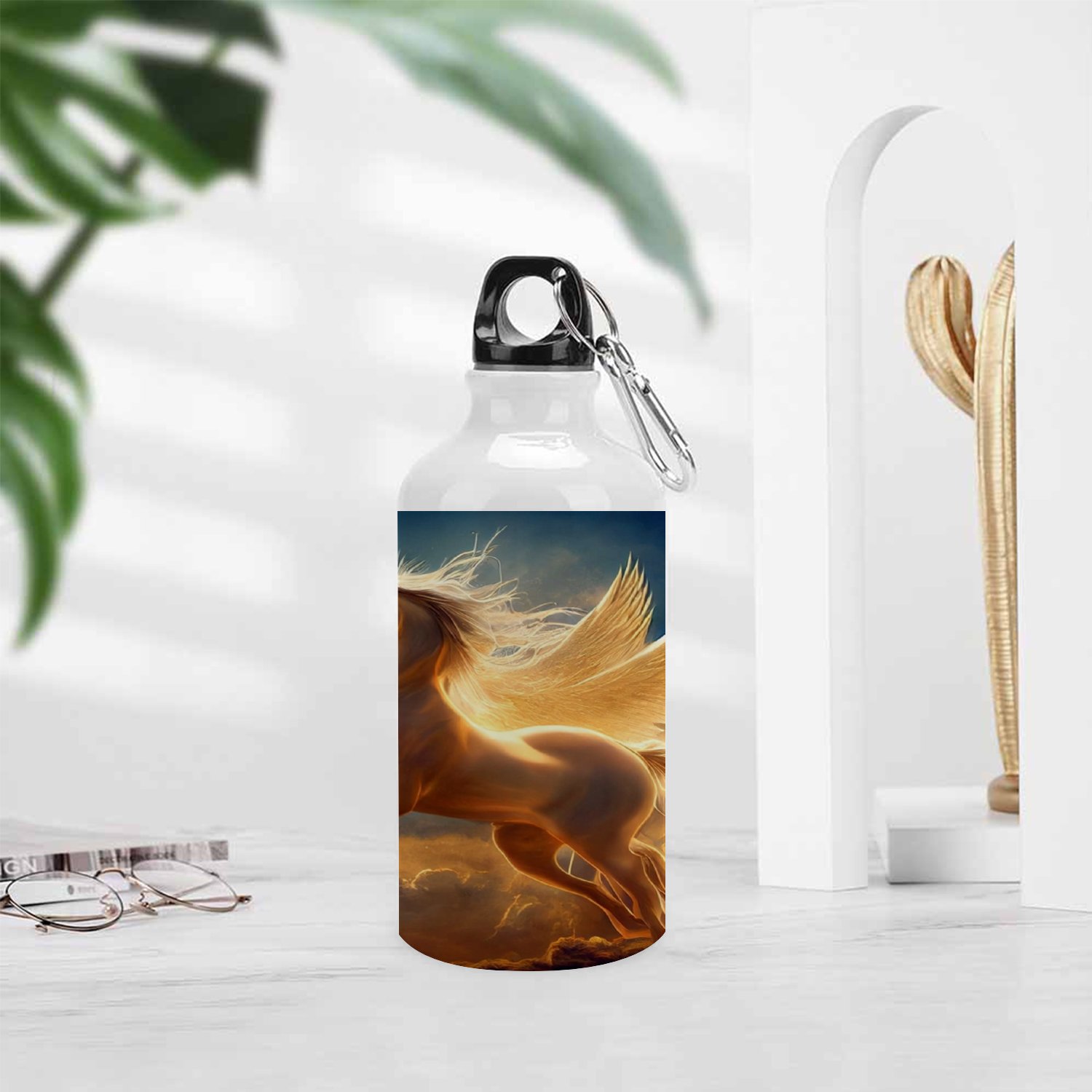 SKYSONIC 400ml Sport Aluminum Water Bottle,Horse Flying High,Sport Multipack Leak Proof Easy Carry Travel Bottle with Twist Cap for Gym Hiking Camping Running Bike Outdoor