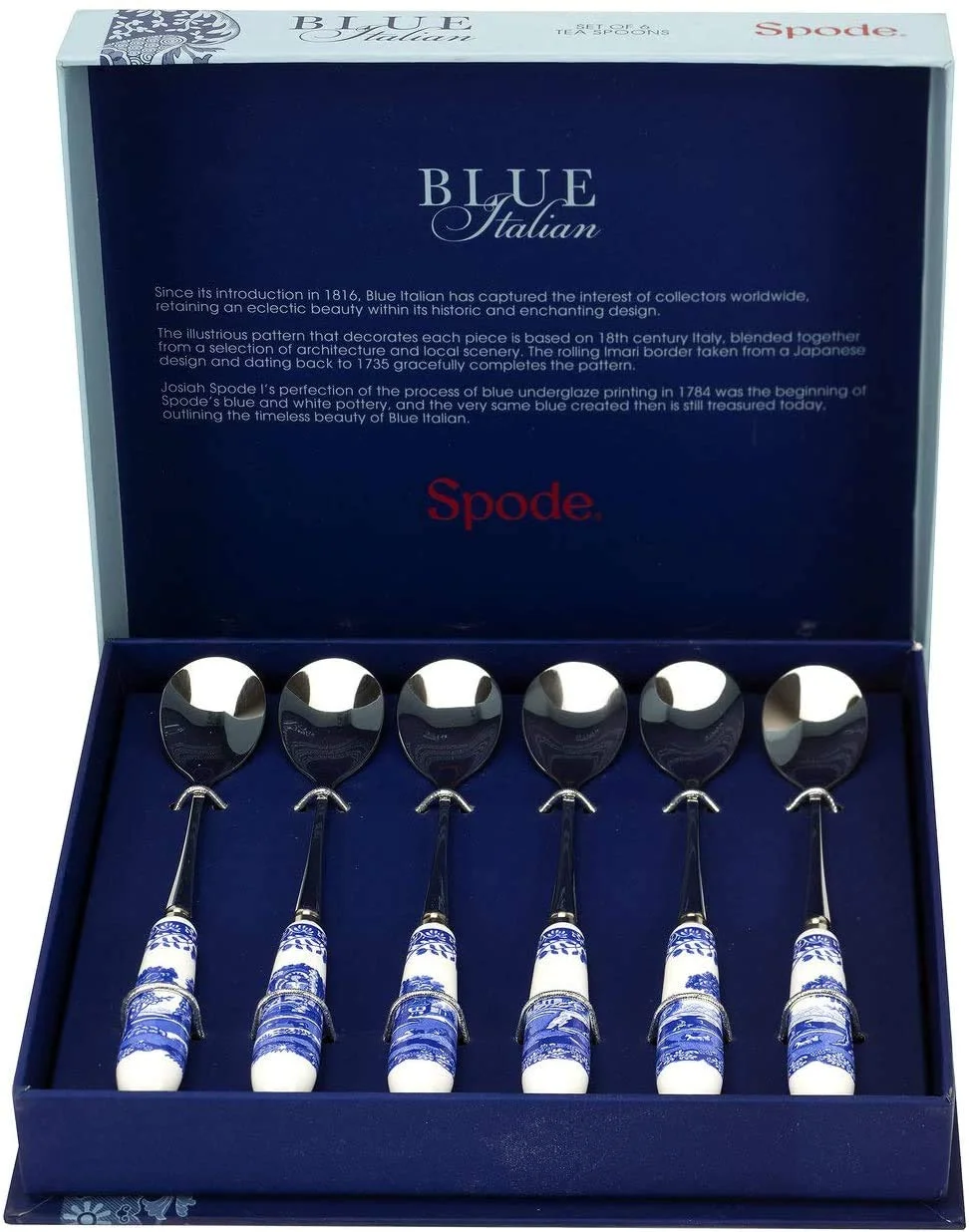 Spode Blue Italian Collection 6 in Teaspoons, Set of 6, Made of Stainless Steel
