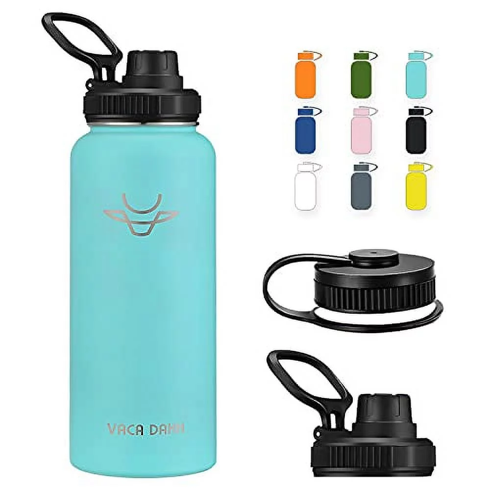 VACA DAHH Insulated Vacuum Water Bottle with Spout Lid & Screw on Top | Stainless Steel Flask For Kids Leak Proof Lightweight Eco Friendly 18oz / 24oz / 32 oz / 40oz(40oz Seafoam)