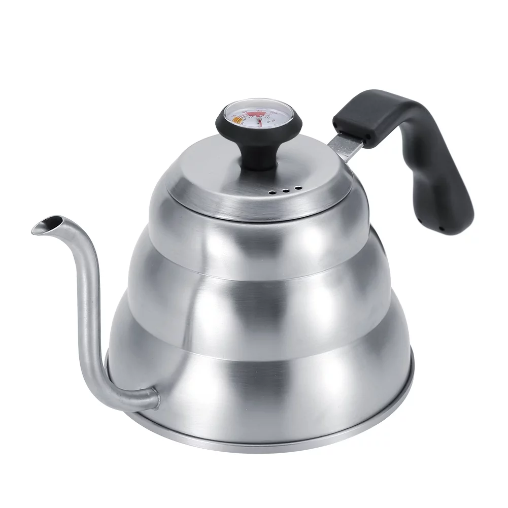 TKSE Stainless Steel Coffee Tea Pot Pouring Drip Kettle with Gooseneck and Built in Thermometer(1L)