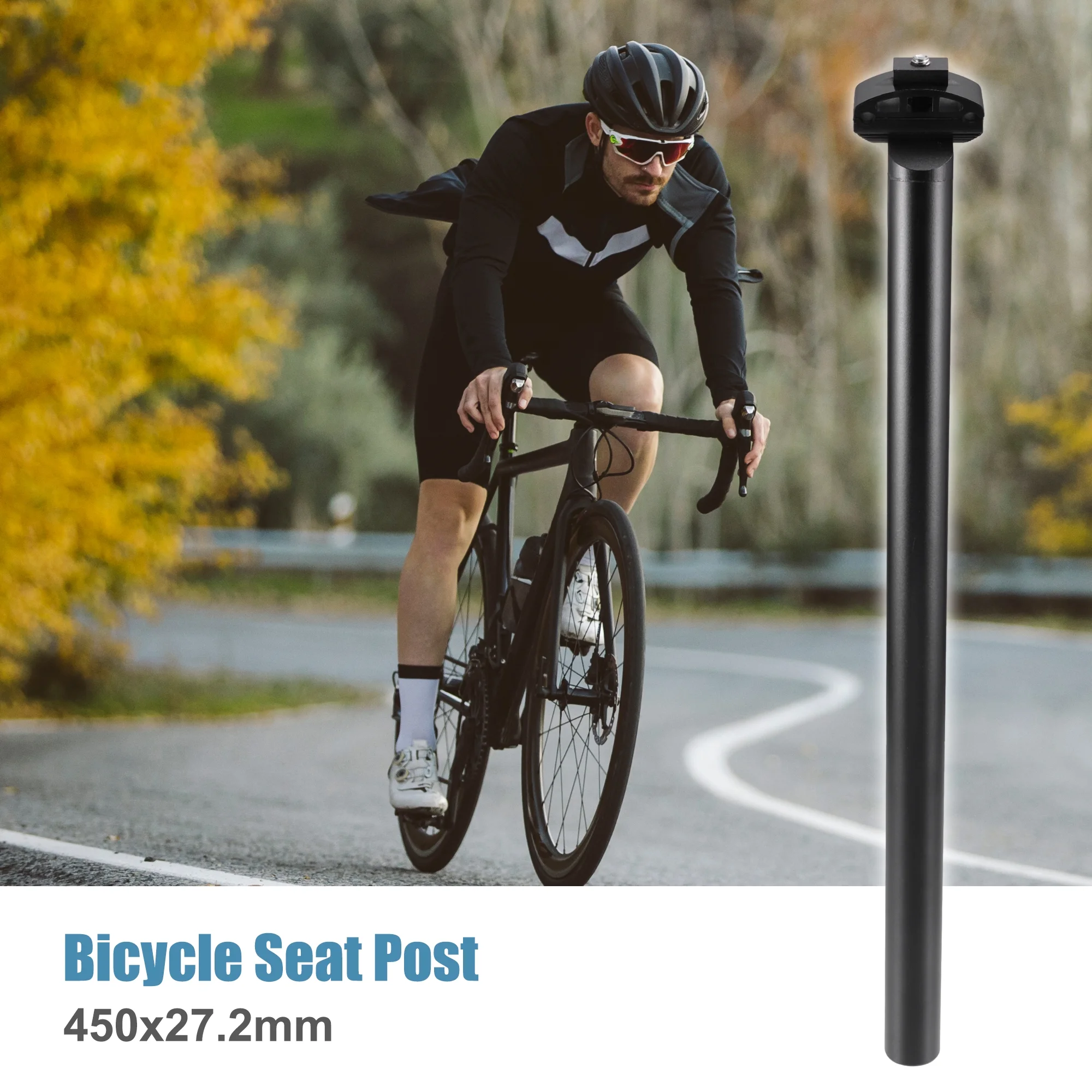 Unique Bargains 27.2x450mm Bike Seat Post Aluminum Alloy Bicycle Seatpost Saddle Pole Road Bike Seat Tube Mount Black