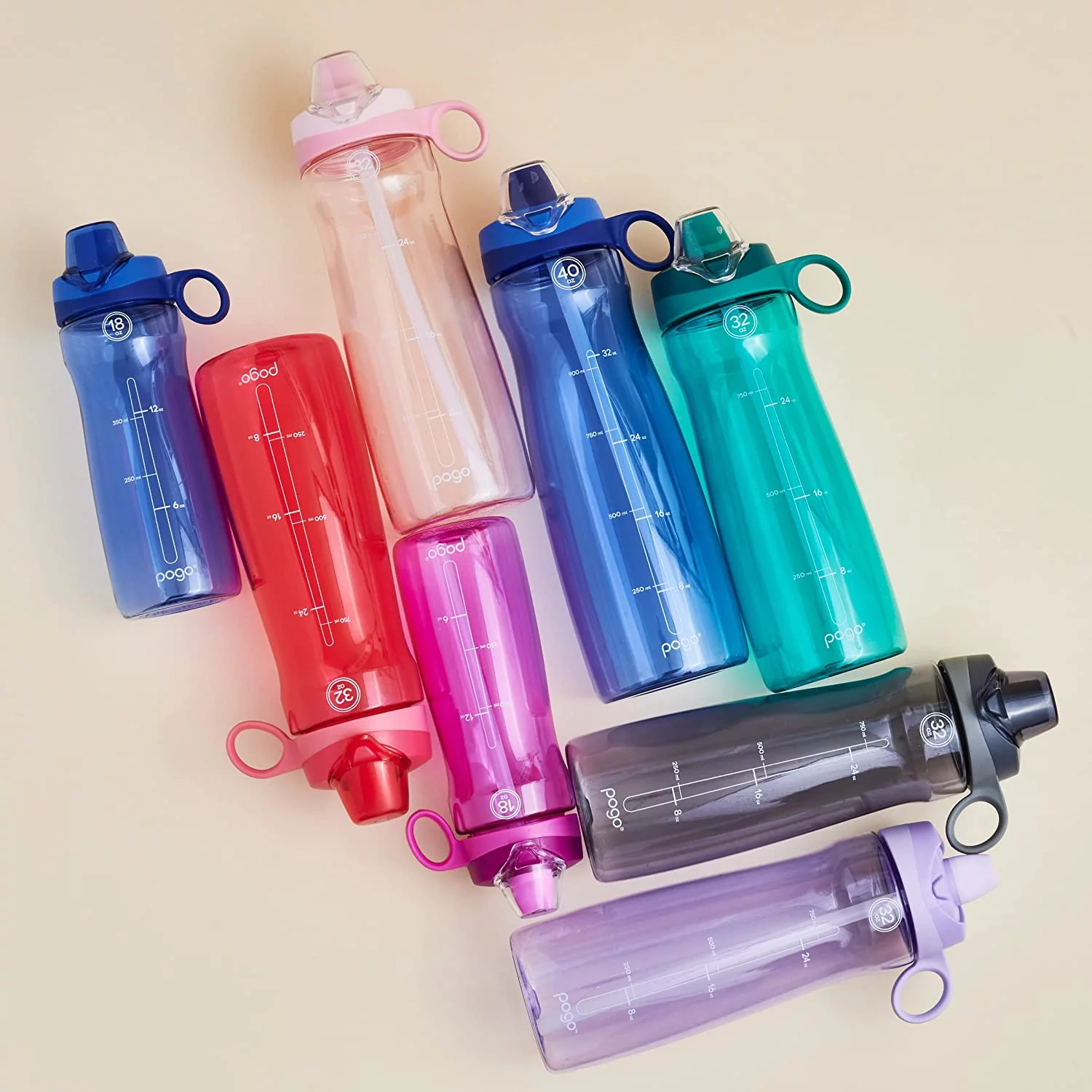 Pogo BPA-Free Tritan Plastic Water Bottle with Soft Straw, 32 Oz, Aquaviva