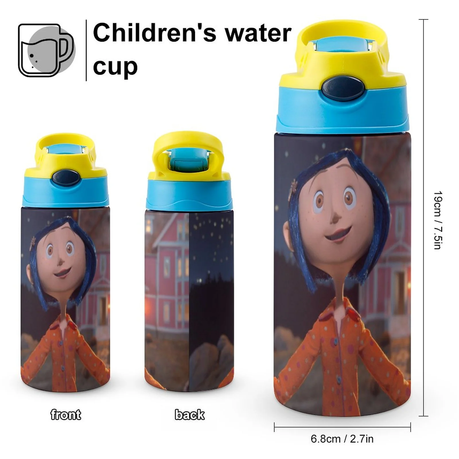 Film Coraline Doll Kid's Insulated Water Bottle With Straw Vacuum Stainless Steel Cup Leak-Proof Children Toddler Thermoses