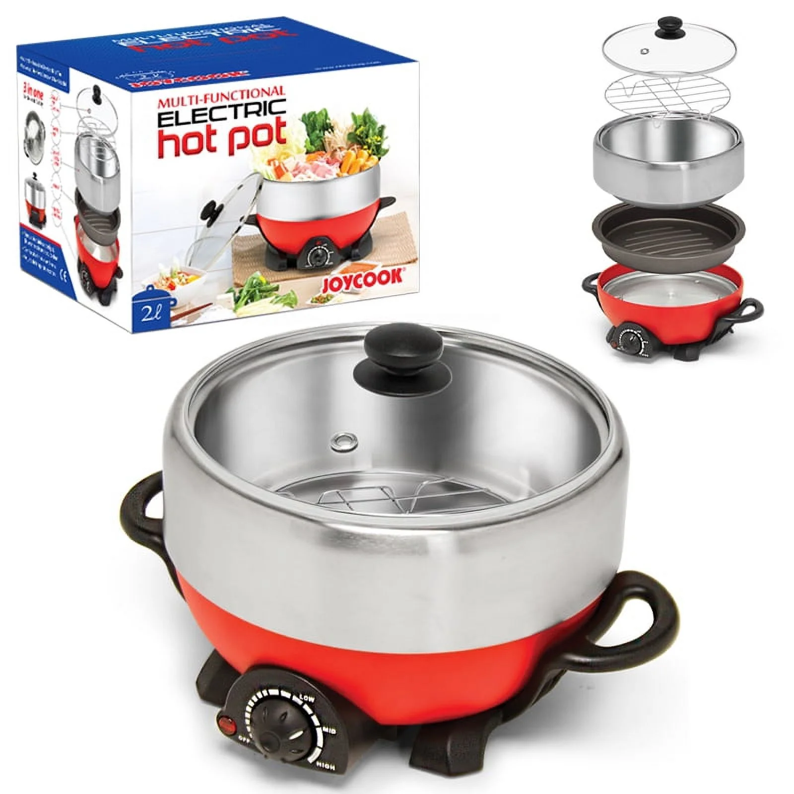 JPYCOOK Multi-Functional Electric Hot Pot &Grill 2L: Great for 1-2 People
