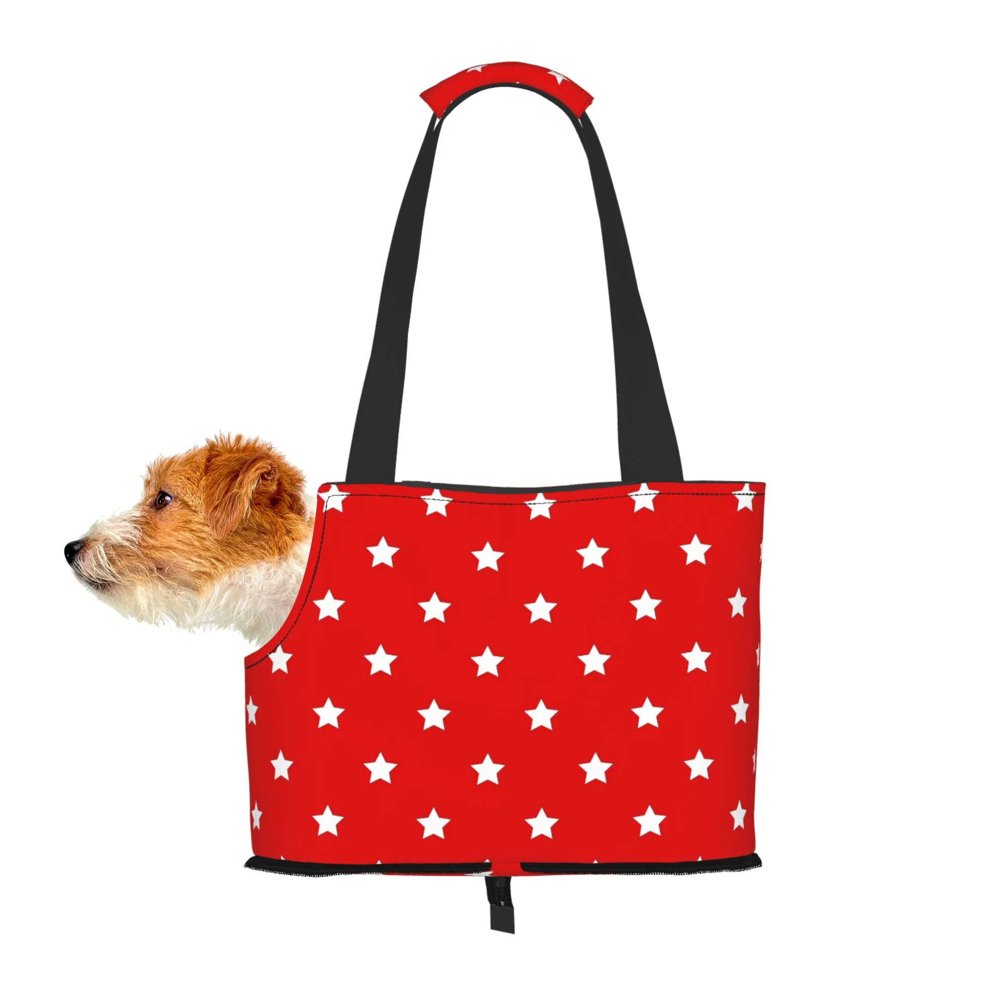 TEQUAN Foldable Dog Purse Carrier, Collapsible Patriotic Red Stars Prints Pet Travel Tote Bag for Small Cat Puppy, Waterproof Dog Soft-Sided Carriers