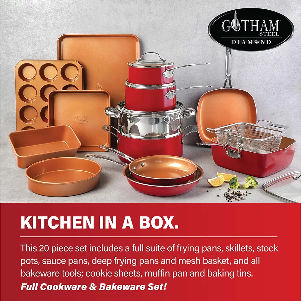 Gotham Steel 20 Piece Nonstick Pots and Pans Set including Bakeware, Nonstick Cookware Set