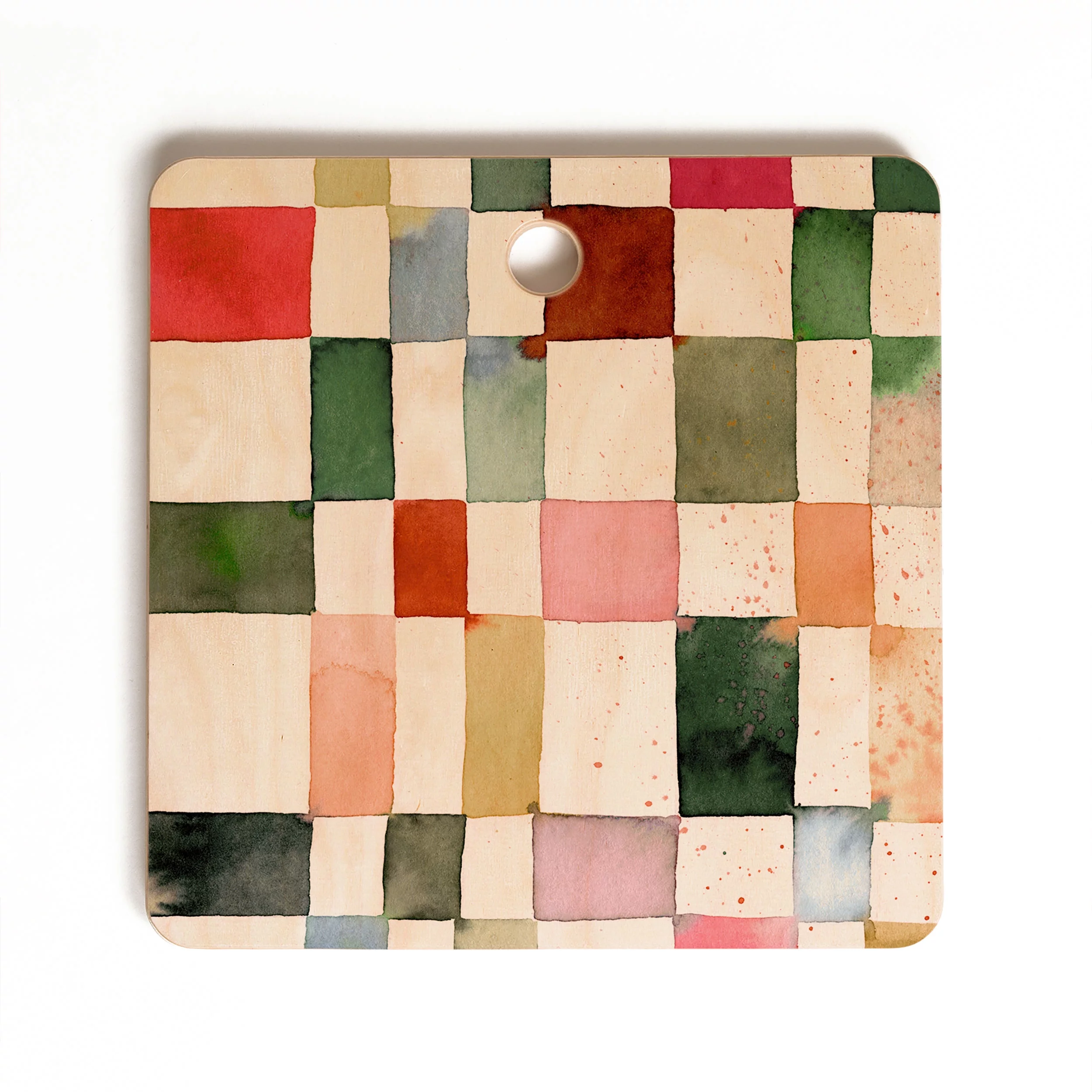 Society6 Ninola Design Watercolor Checker Yuletide Square Cutting Board