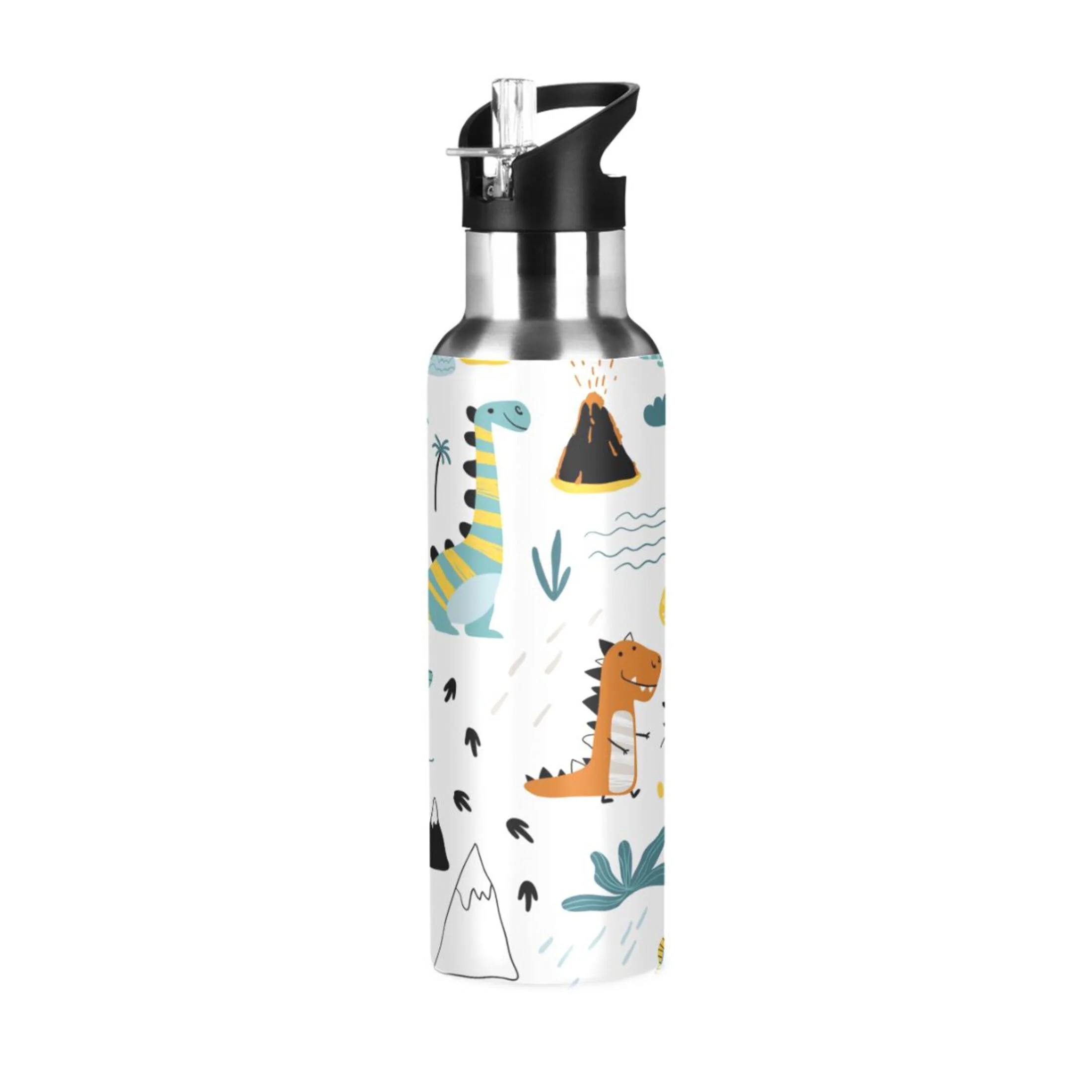 Stainless Steel Water Bottle Dinosaur Eggs Palm Trees with Straw Lid Vacuum Insulated Keeps Hot and Cold Leak Proof Flask Jug for Gym Travel Sports Cycling Outdoor 20 OZ