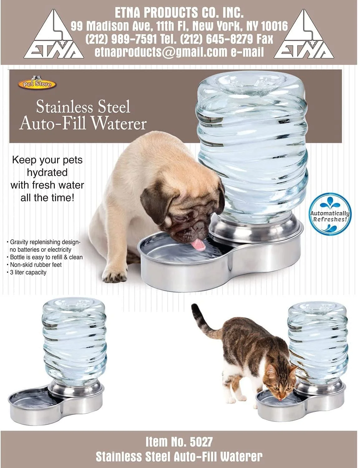 ETNA Products Dog and Cat Water Fountain, Stainless Steel, 1 Gallon