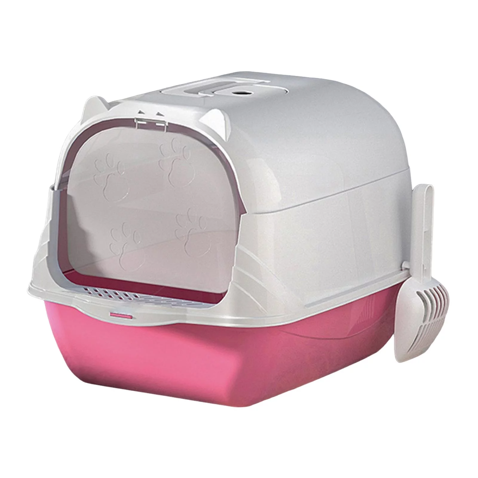 Enclosed and Covered Cat Toilet Bedpan Pet Litter Tray Hooded Cat Litter Box Pink