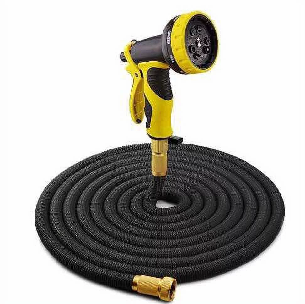 SOGA 50 Ft Expandable Garden Hose with Spray Nozzle 9 Switch Patterns of Watering Hose, Garden Wash Hose, Car Wash, Latex Tube Pipe Solid Brass Durable, Pet Showering Wash Include Hanger - Black