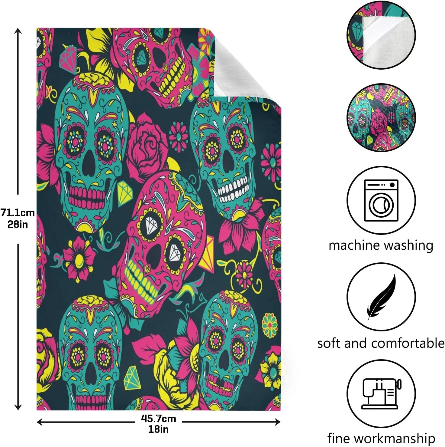Coolnut Colorful Skull Kitchen Dish Towels Set of 4,Dishcloths,Absorbent Soft Towels Hand Towels, Tea Towels,18