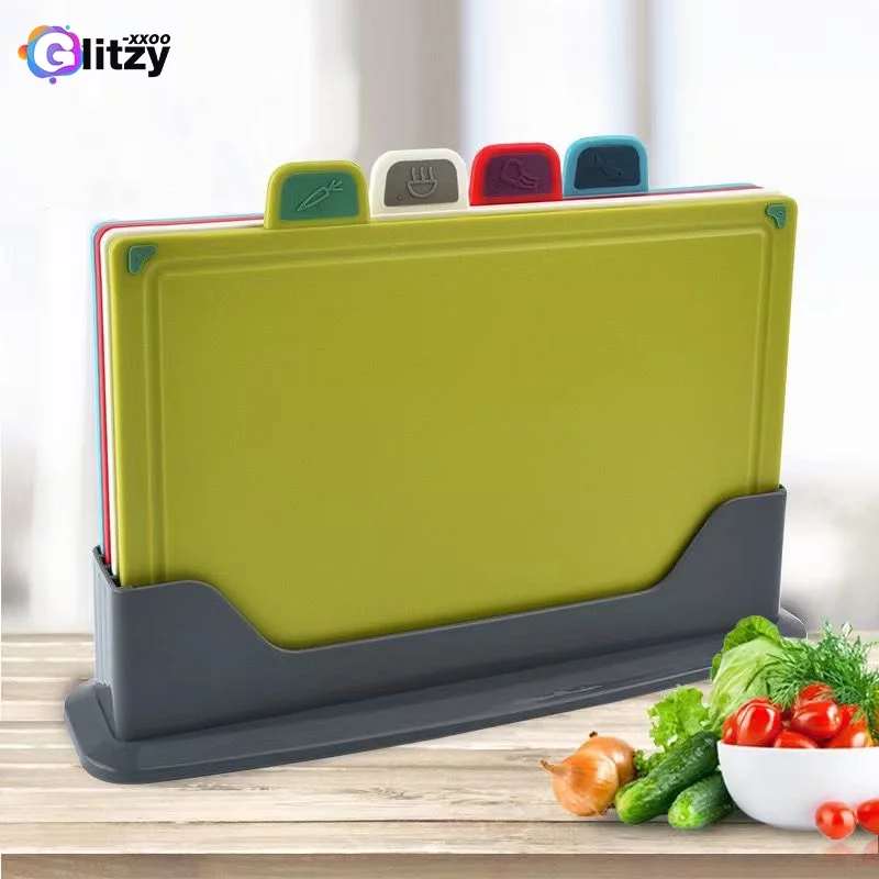 Plastic Cutting Boards for Kitchen -Color Coded Chopping Board Set Cutting Mats for Meat Vegetables-Dishwasher Safe,Non-Slip,BPA Free (4-Pack Multicolor, 11.5