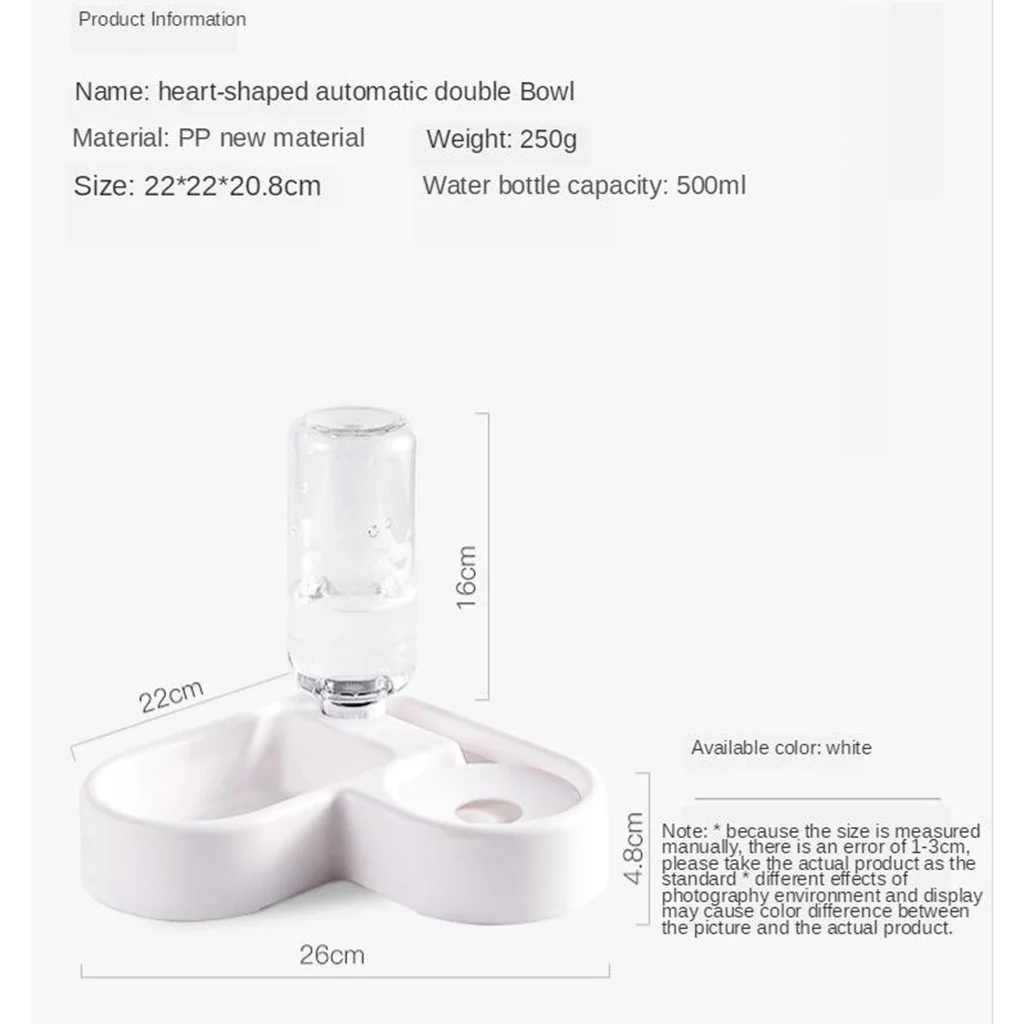 double puppy Cat Bowls, Gravity Food Bowl, Pet Automatic Drinking Fountain Dispenser Detachable Transparent Feeder Bowls