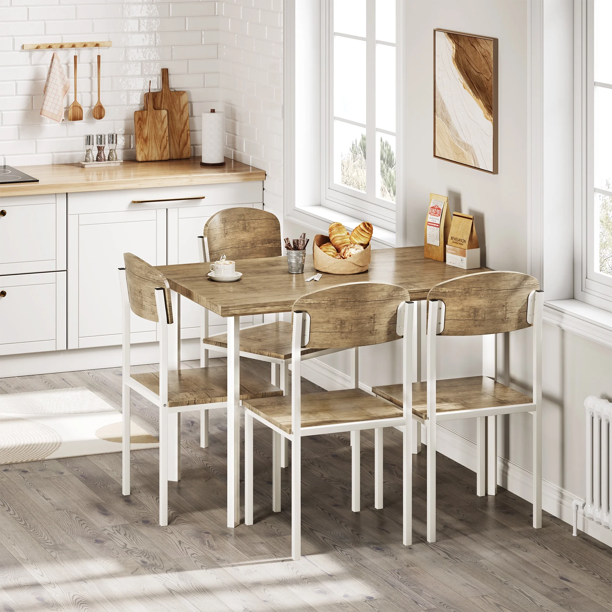 Dextrus 5 Piece Dining Set, Modern Wood Metal 42