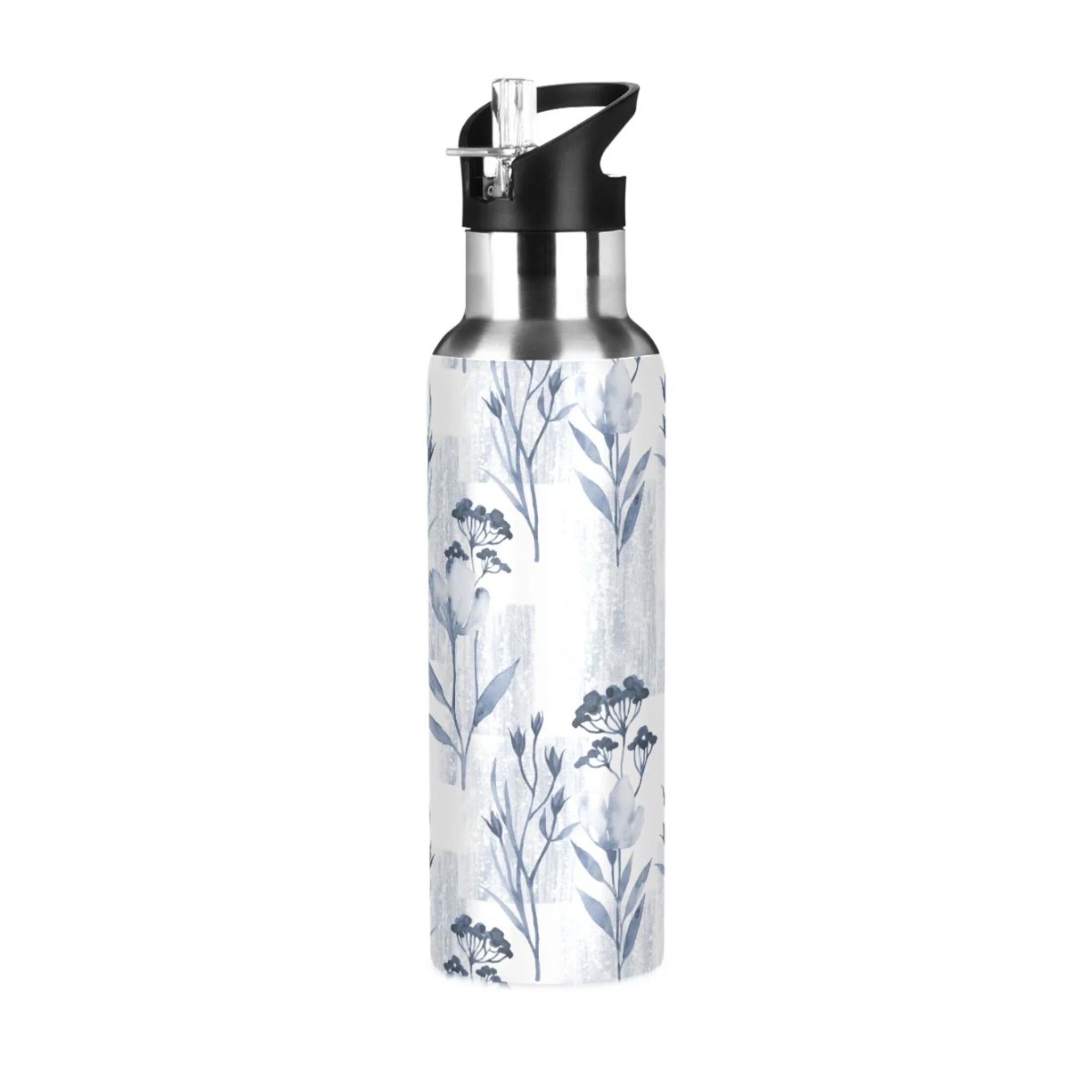 Water Bottle with Straw Lid Leak Floral with Wildflowers Stainless Steel Insulated Thermos Vacuum Flask for Cold Hot Drinking for Sports Camping Gym Yoga
