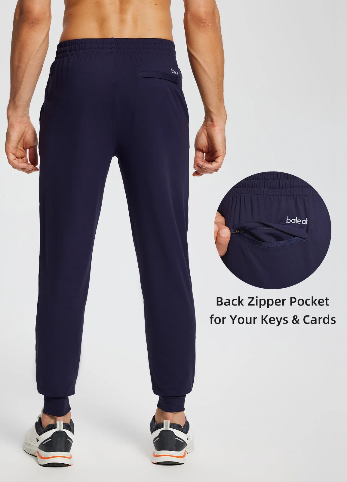 BALEAF Men's Workout Pants Joggers Quick Dry Tapered Leg with Zipper Pocket Navy L