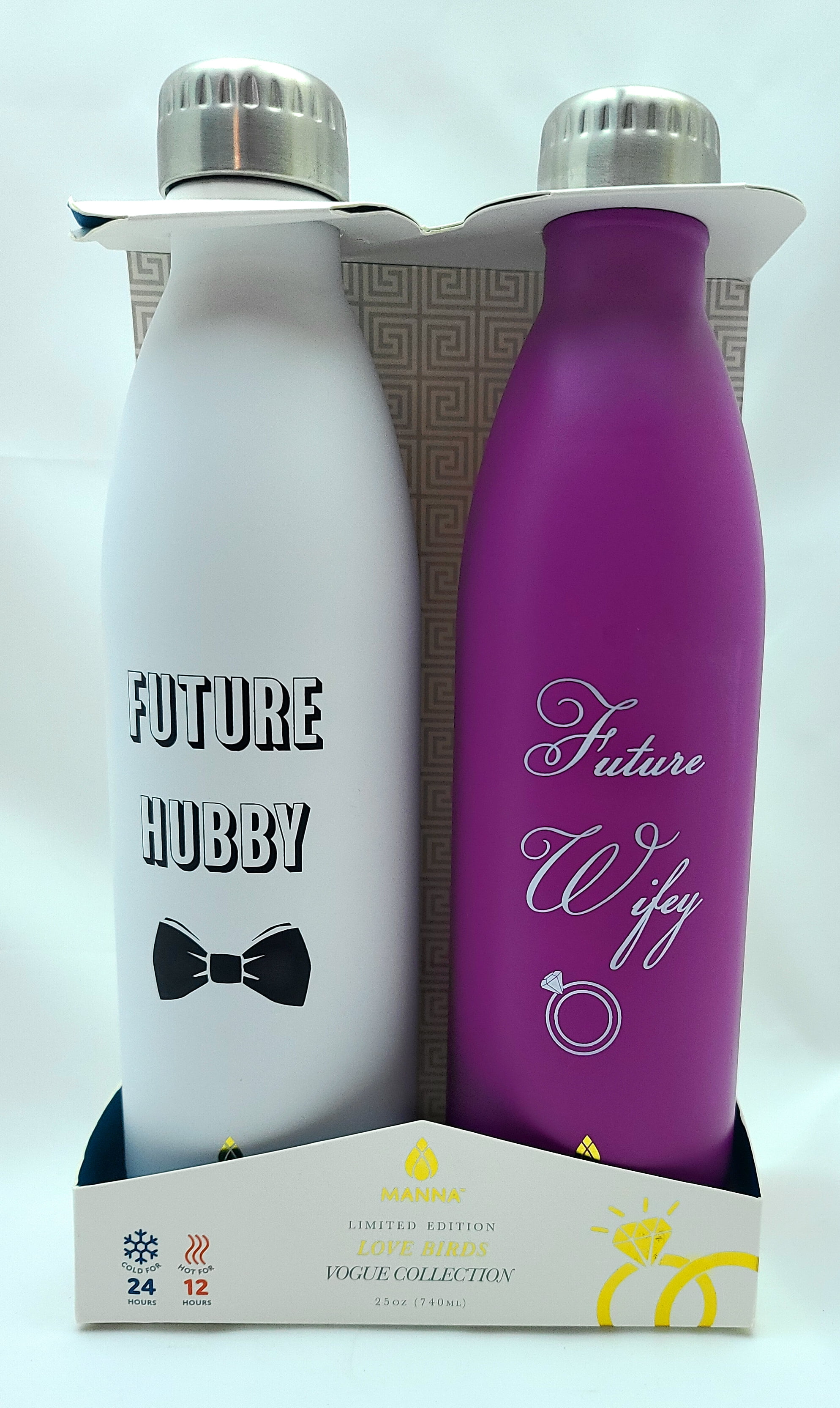 Set of 2 MANNA Limited-Edition Water Bottle Love Birds Wedding His & Hers 25 oz  24 Hr Cold 25 oz