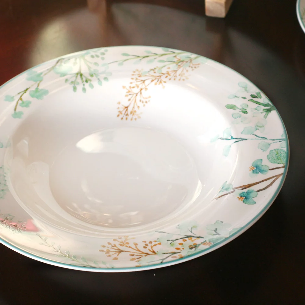 Deep Plate Kitchen Plates Dinnerware Botanical Garden Soup Plate Set of 4 Dinner Plate Serving Plate 8.5