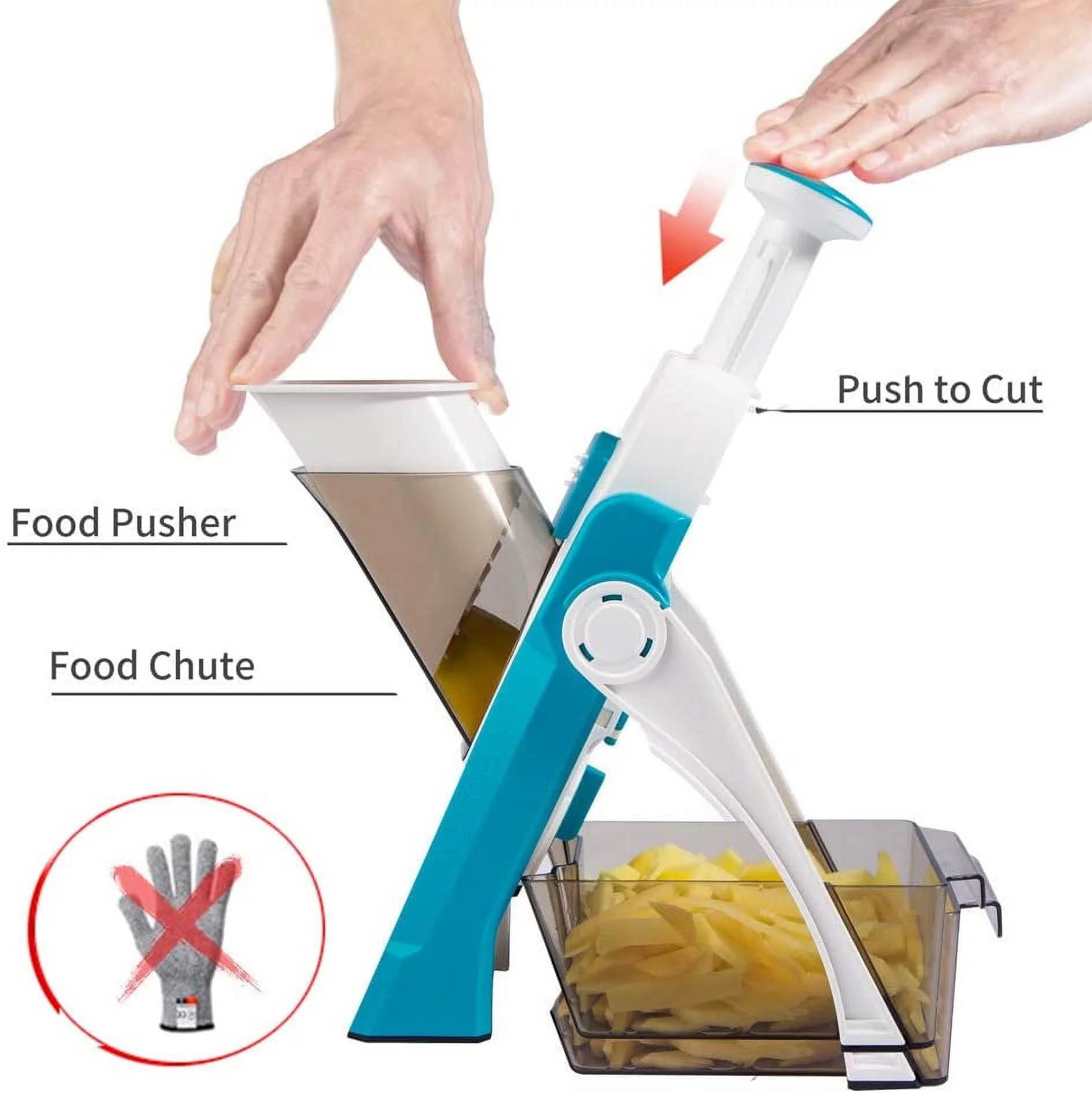 ONCE FOR ALL Cooking Stainless Steel Vegetable Chopper – Multipurpose Large Cooking Food with 8 Slides – Sharp Tough Blades Tool (Blue)