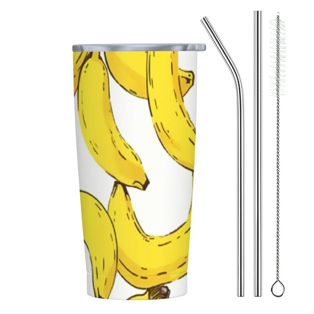 COMIO  Cute Drawn Banana Fruits Stainless Steel Water Bottles with Straw, Insulated Travel Water Bottle for Women Men Teenage, Keeps Your Drink Hot & Cold