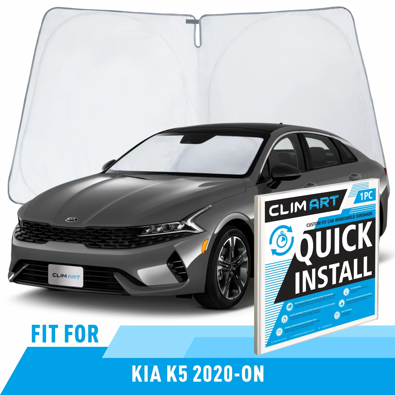 CLIM ART Windshield Sun Shade for Kia K5 2020-2024 - Custom-Fit Foldable Car Sun Shade - Car Sunshade - Vehicle Sun Protector - Front Auto Windshield Cover, Car Windshield - WS2004
