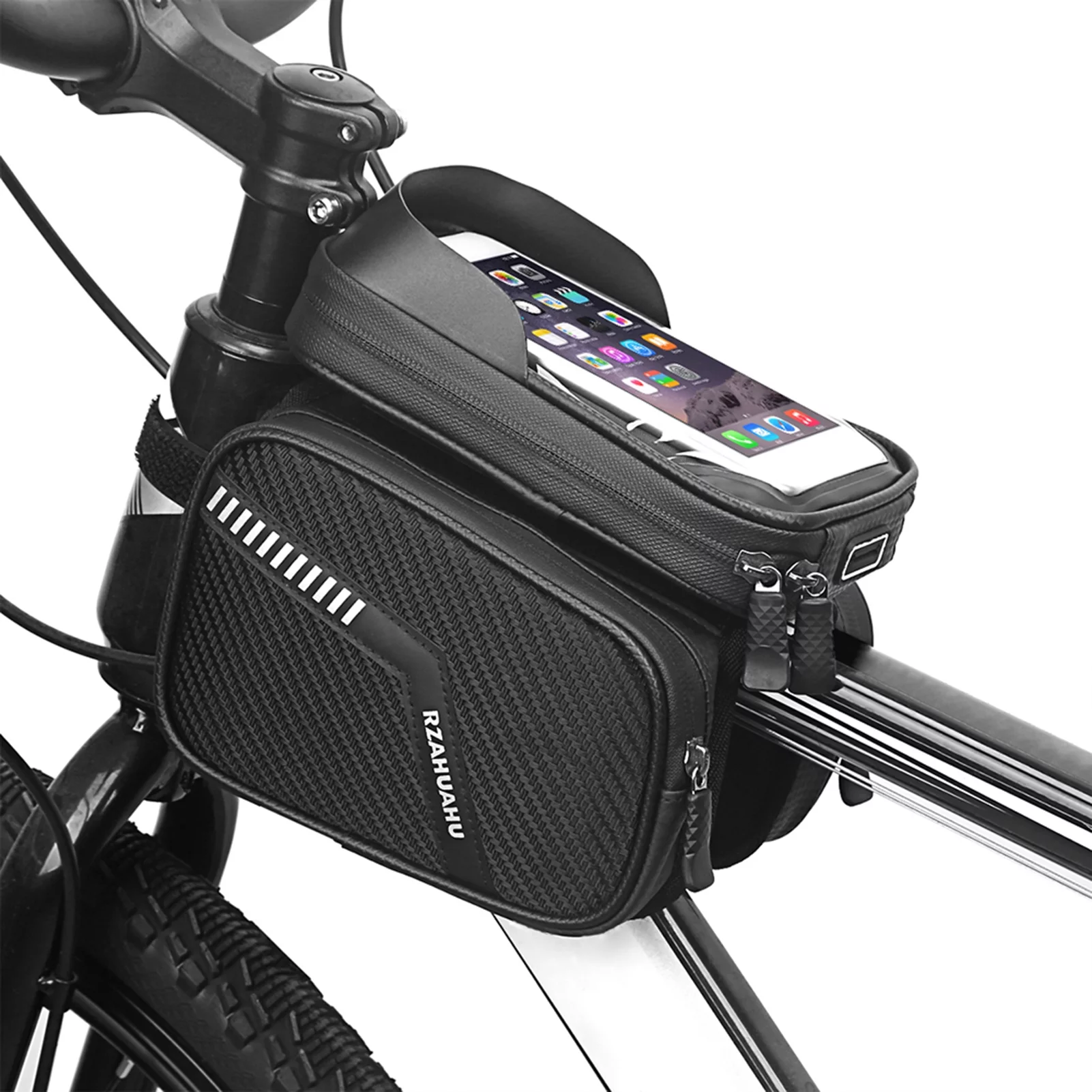 Durable Waterproof Bike Tube Bag with Double Pouches and Touchscreen Phone Case for MTB Mountain Biking