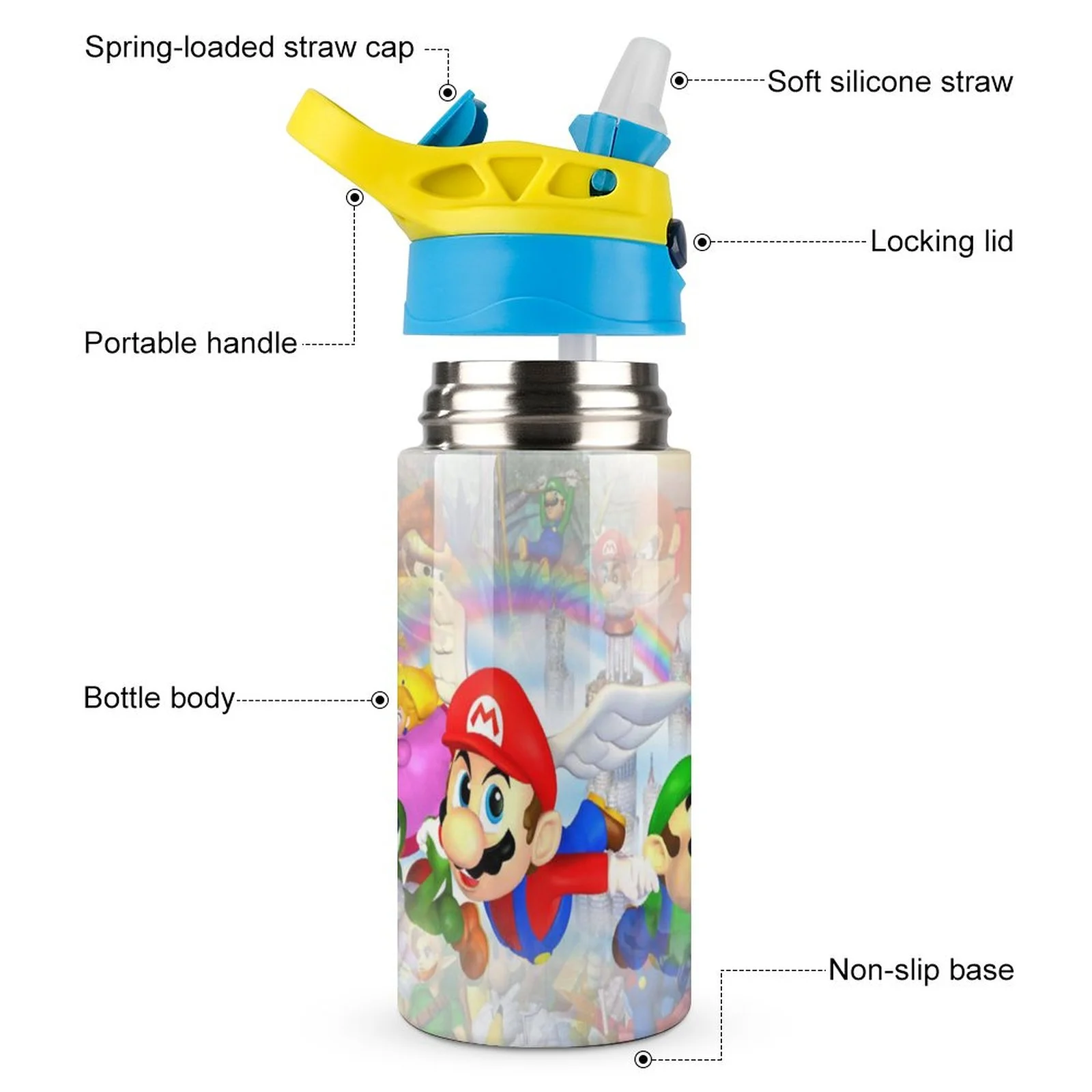 Mario Luigi Kid's Insulated Water Bottle With Straw Vacuum Stainless Steel Cup Leak-Proof Children Toddler Thermoses