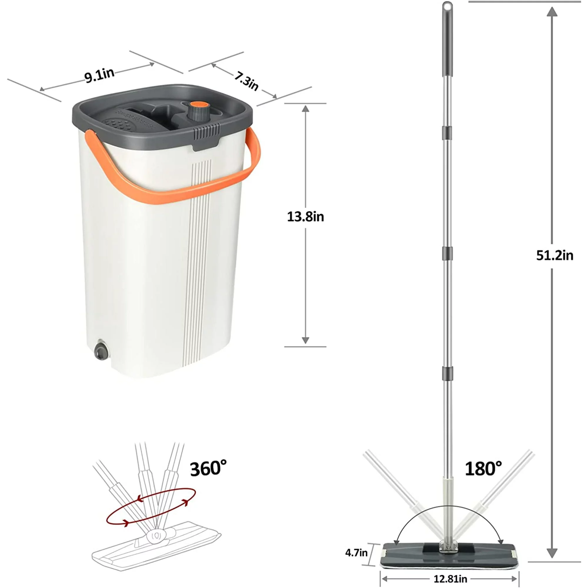 TWINNIS  Flat Mop and Bucket Set ,Separate Dirty/Clean Water,Includes 3 Reusable Microfiber Mop Pads