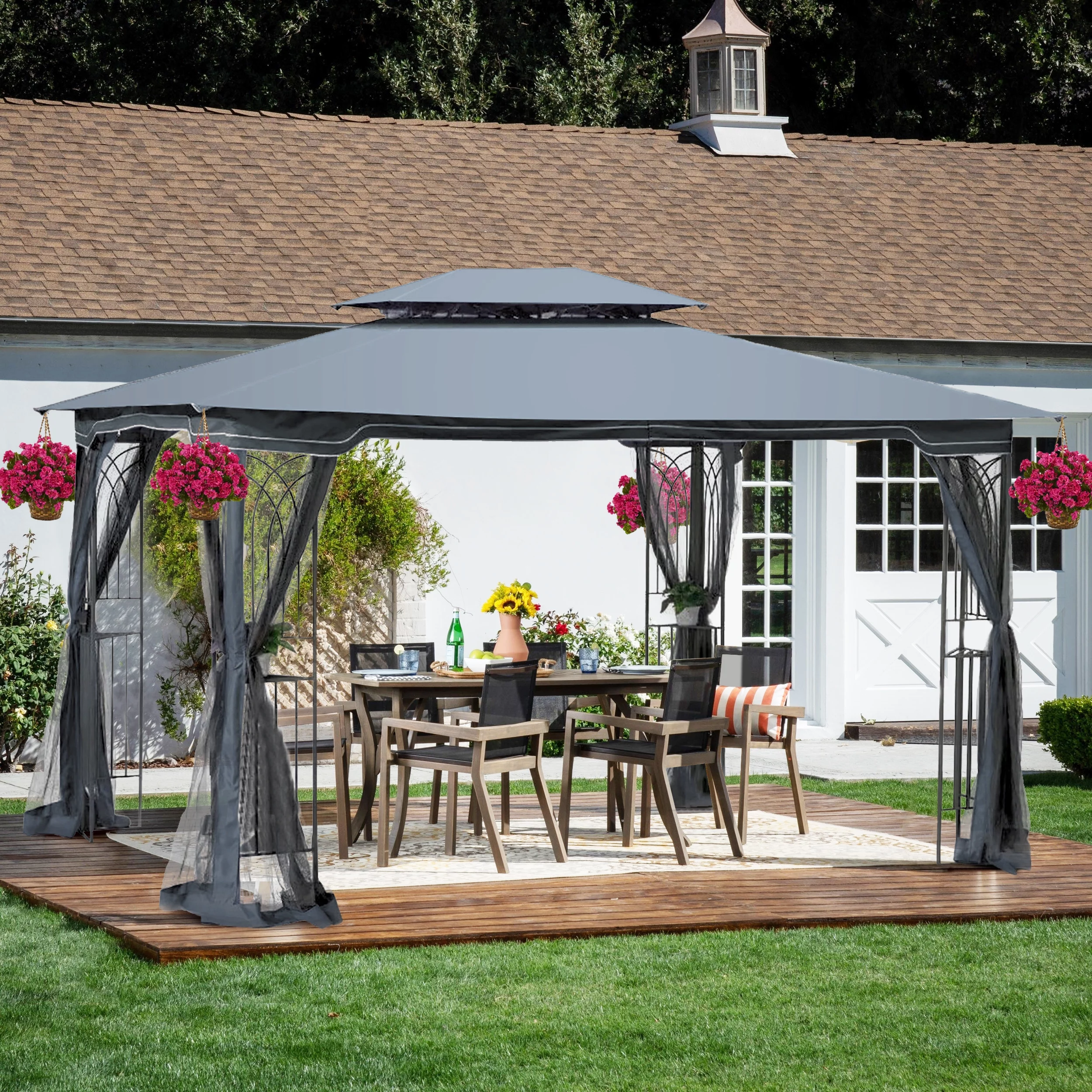 Oaks Aura Outdoor Patio Gazebo Canopy Tent With Ventilated Double Roof And Mosquito net for Lawn, Garden, Backyard and Deck
