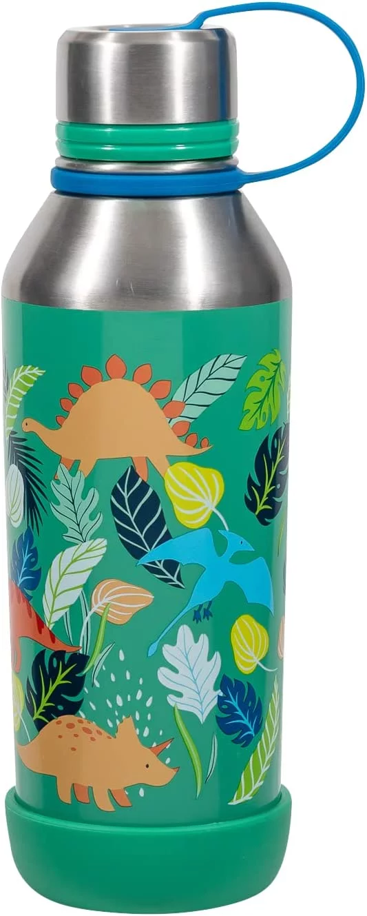 Cool Gear 2-Pack Kids Stainless Steel Double Walled Vacuum Insulated Tyler Bottle, Bumper Included with Threaded Lid Loop, 14 Oz