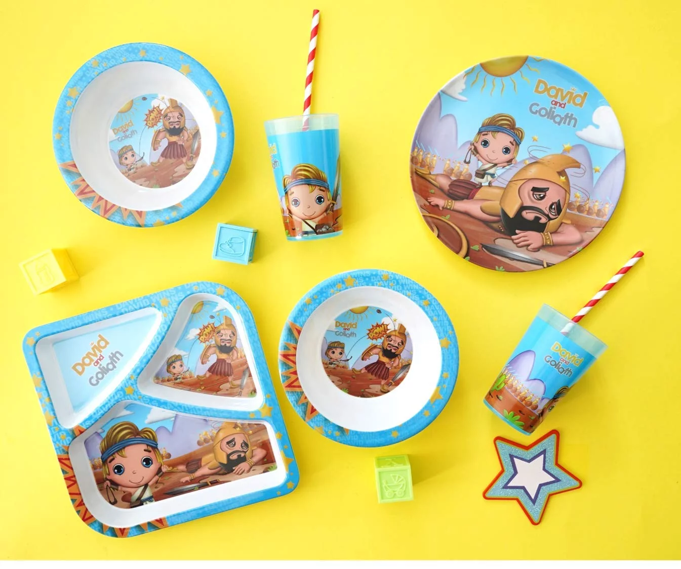 He Loves Me David & Goliath 4 Piece Mealtime & Dinnerware Kids Set BPA Free